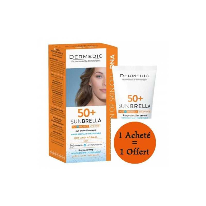 DERMEDIC Écran Sunbrella SPF50+ Peau Sèche (1+1 GRATUIT)