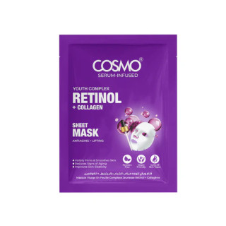 Masque tissu Rétinol & Collagène de Cosmo, hydratation visage , éclat
