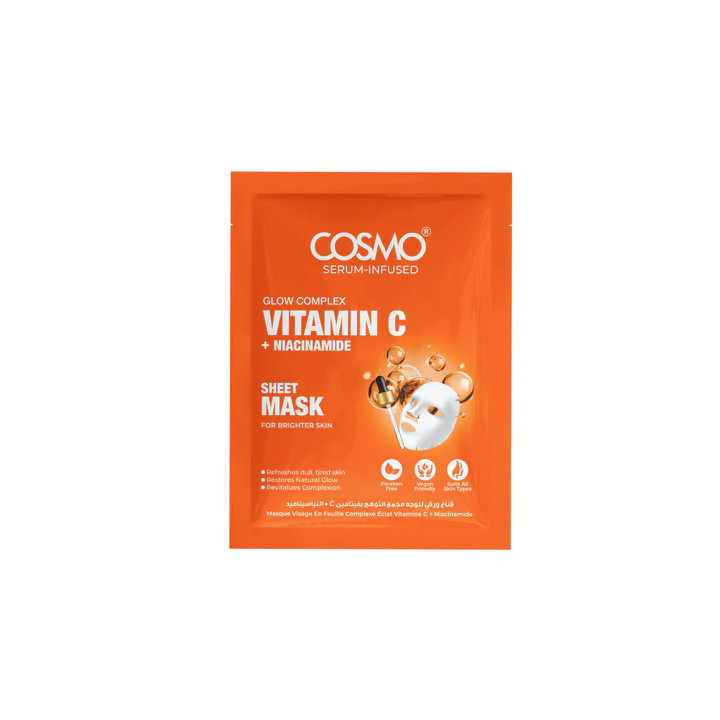 Masque tissu vitamine C & niacinamide, éclat visage, teint lumineux |Cosmo