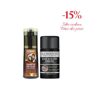 Pack Capillaire Homme – LORENTI Fibre Capillaire Medium Brown & COSMO Shampooing Colorant Dark Brown
