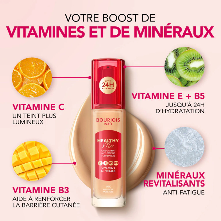 BOURJOIS Fond de Teint Healthy Mix Up To 24H – Fond de Teint Longue Tenue